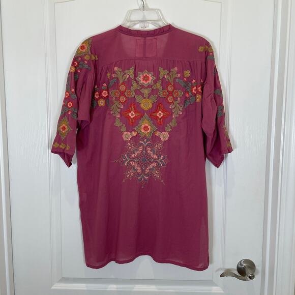 Johnny Was Biya Irma Embroidered Blouse Mauve Violet Floral Scroll Cotton S - Picture 7 of 7